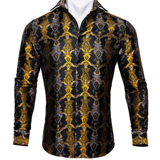 Paisley Floral Long Sleeve Silk Casual Men Shirts Designer Fit Barry Wang