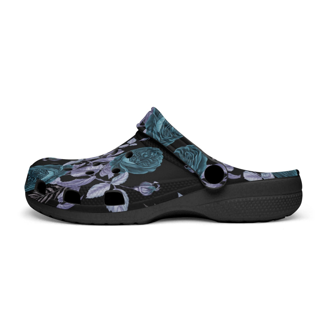 Teal Floral Blue Leaf Black-base Clogs - ENE TRENDS -custom designed-personalized- tailored-suits-near me-shirt-clothes-dress-amazon-top-luxury-fashion-men-women-kids-streetwear-IG-best