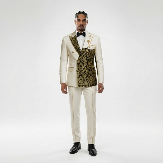 Modern Classic Ivory Split Lapel Jacquard Double-Breasted Tuxedo