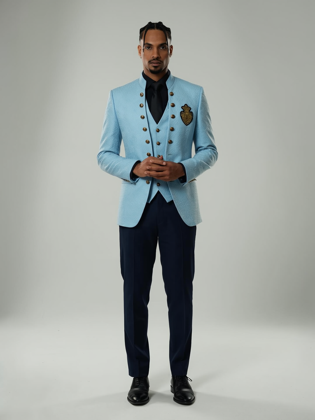 Men's Luxury Brocade Embroidered 3-Piece Suit with Gold Crest - Custom Tailored Multi-Color Options