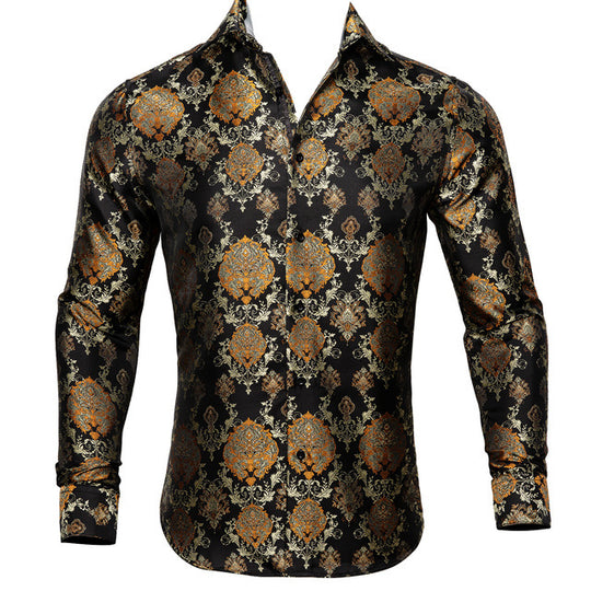 Paisley Floral Long Sleeve Silk Casual Men Shirts Designer Fit Barry Wang