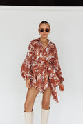 Sabrina Leaves Print Puff Sleeved Romper