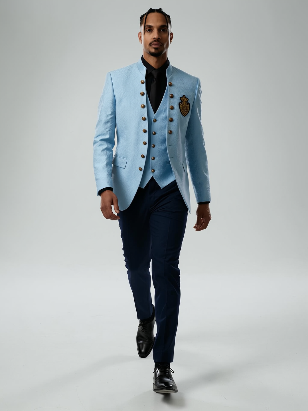 Men's Luxury Brocade Embroidered 3-Piece Suit with Gold Crest - Custom Tailored Multi-Color Options