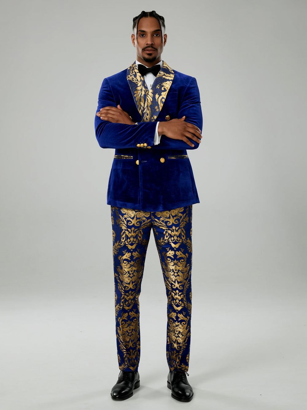 Men's Luxury Velvet Double Breasted Blazer Gold Leaf Design Shawl Lapel Pants 2 Piece Suit