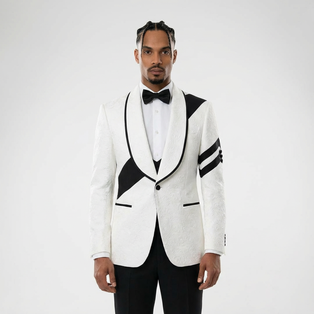 Gourrier Tailored Jacquard with Black Patchwork 3-Piece Suit