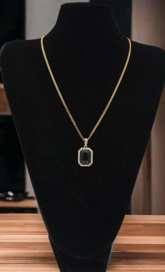 UrbanGem Iced-Out Crystal Pendant with Stainless Steel Cuban Chain
