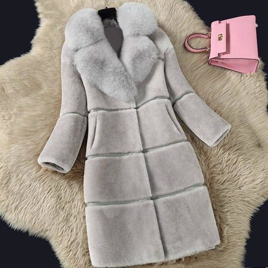Chic Medium-Length Sheep Sheared Fur Coat