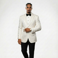 Luxury White Jacquard Tuxedo Blazer w/ Side Buckle