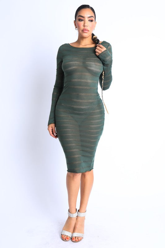 Ivy Open Back Sheer Knit Midi Coverup Dress - Olive - ENE TRENDS -custom designed-personalized- tailored-suits-near me-shirt-clothes-dress-amazon-top-luxury-fashion-men-women-kids-streetwear-IG-best