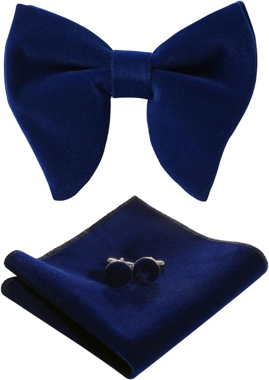 Vintage Oversized Pre-Tied Bow Tie Cufflinks Pocket Square Set With Gift Box