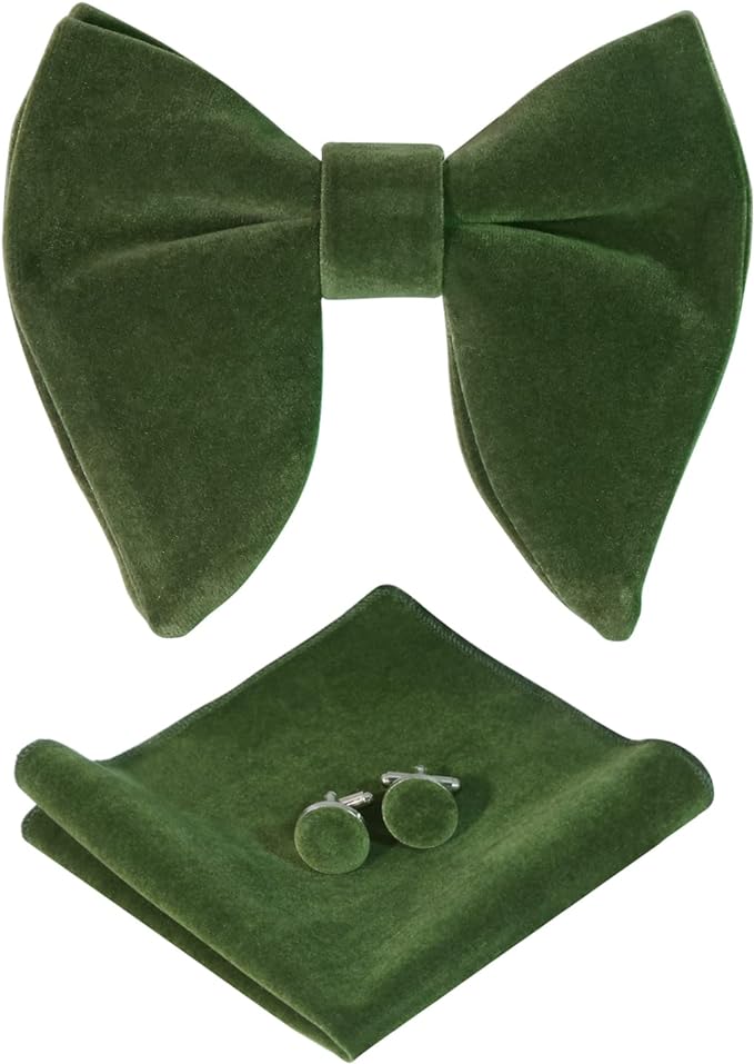 Vintage Oversized Pre-Tied Bow Tie Cufflinks Pocket Square Set With Gift Box