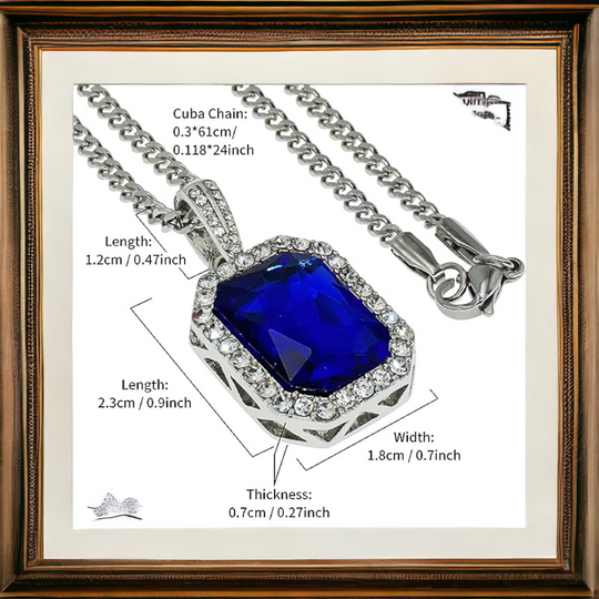 UrbanGem Iced-Out Crystal Pendant with Stainless Steel Cuban Chain