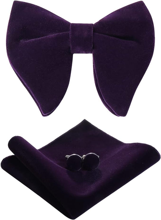 Vintage Oversized Pre-Tied Bow Tie Cufflinks Pocket Square Set With Gift Box