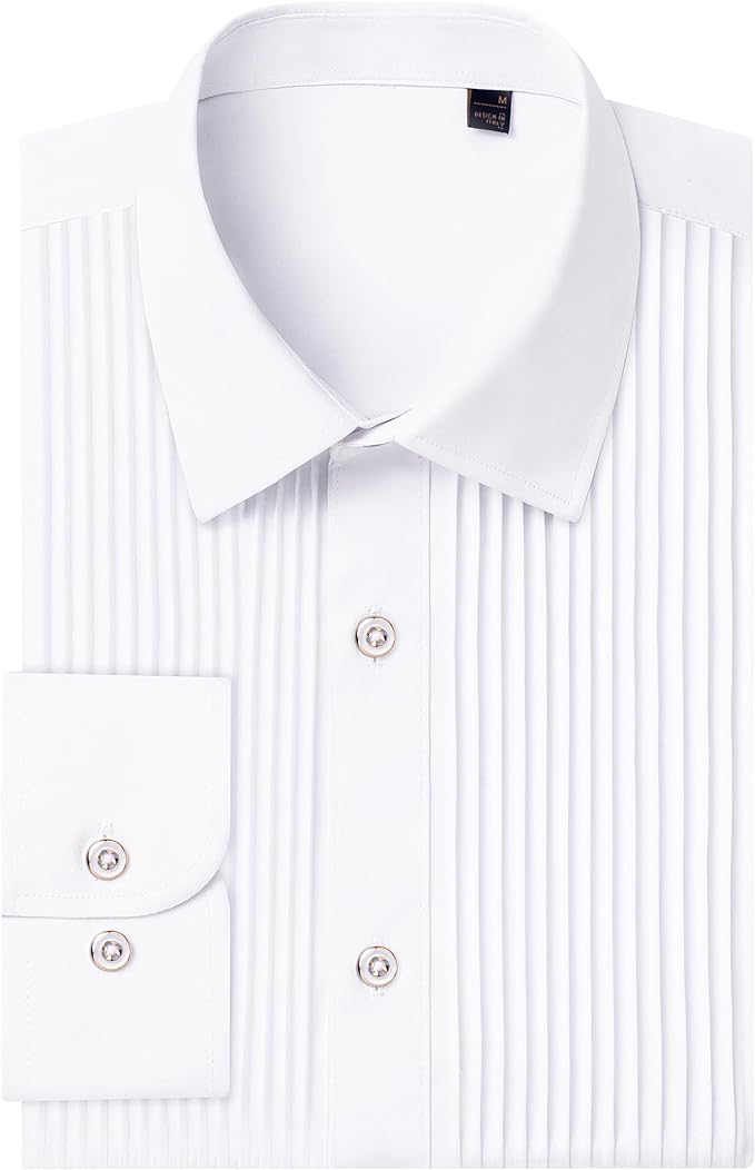 Elegant Flex-Fit Tuxedo Dress Shirt with Pleated Design - Perfect for Formal Occasions