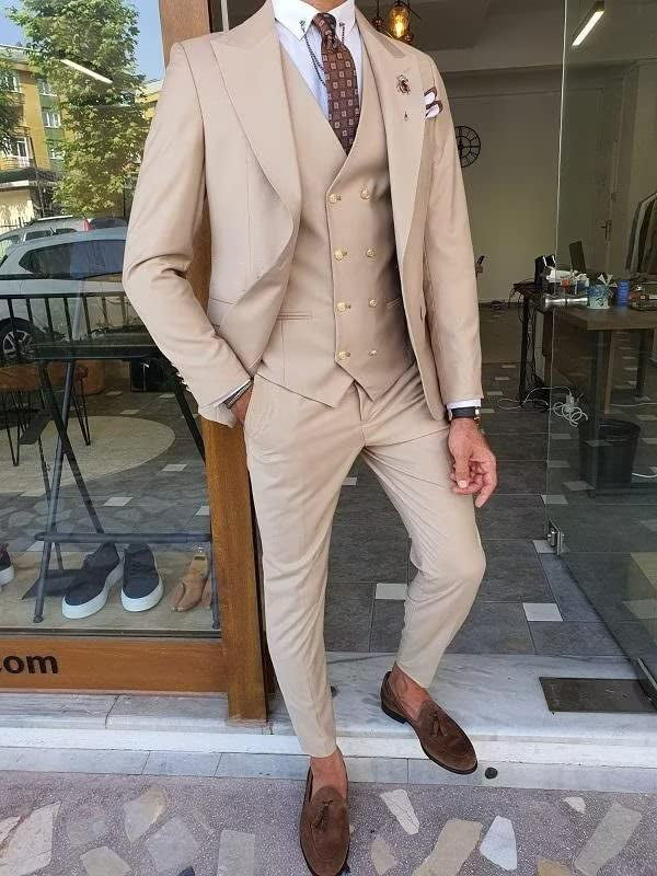 Finnegan Khaki- beige-Single-Breasted 3 Piece Slim Fit Lapel Suit (Blazer+Pants+Vest) - ENE TRENDS -custom designed-personalized- tailored-suits-near me-shirt-clothes-dress-amazon-top-luxury-fashion-men-women-kids-streetwear-IG-best