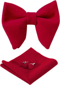 Vintage Oversized Pre-Tied Bow Tie Cufflinks Pocket Square Set With Gift Box