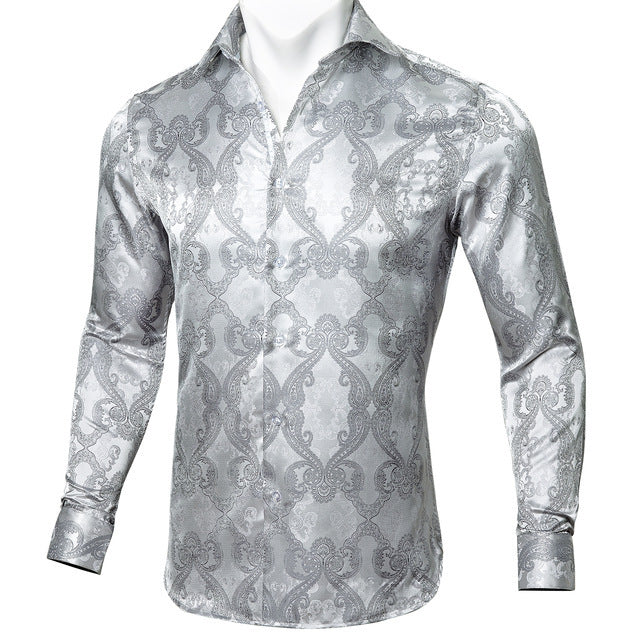 Paisley Floral Long Sleeve Silk Casual Men Shirts Designer Fit Barry Wang