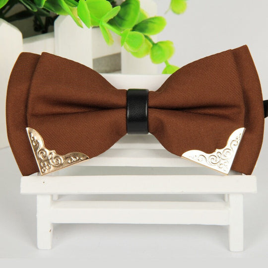 Elegant Polyester Bow Tie with Gold Accent Corners – Unisex Formal Accessory