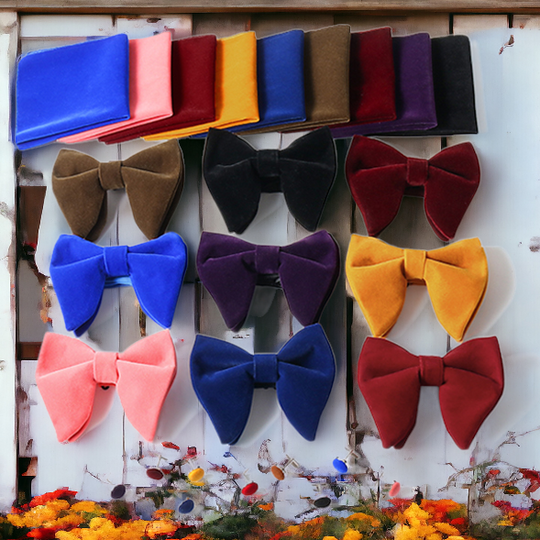 Vintage Oversized Pre-Tied Bow Tie Cufflinks Pocket Square Set With Gift Box