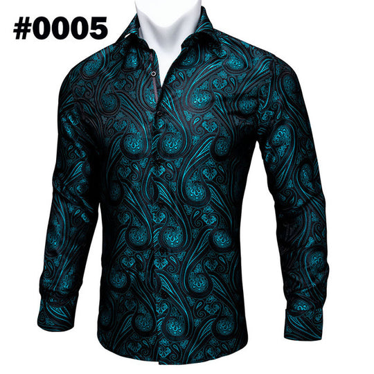 Paisley Floral Long Sleeve Silk Casual Men Shirts Designer Fit Barry Wang