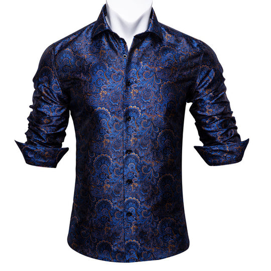 Paisley Floral Long Sleeve Silk Casual Men Shirts Designer Fit Barry Wang