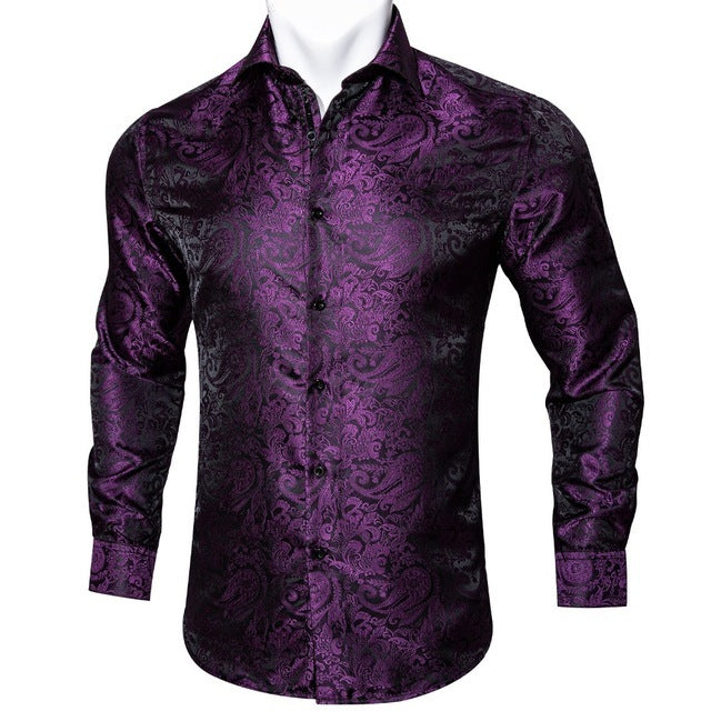 Paisley Floral Long Sleeve Silk Casual Men Shirts Designer Fit Barry Wang