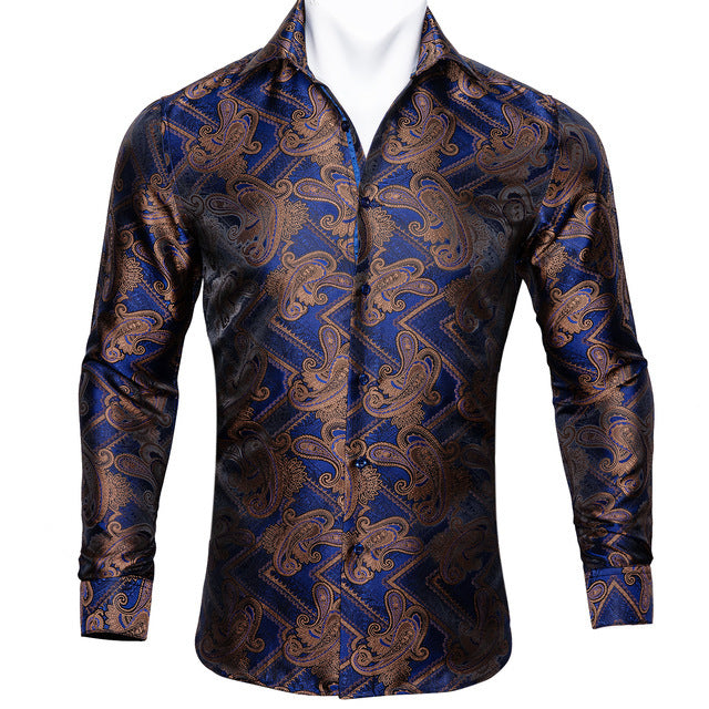 Paisley Floral Long Sleeve Silk Casual Men Shirts Designer Fit Barry Wang