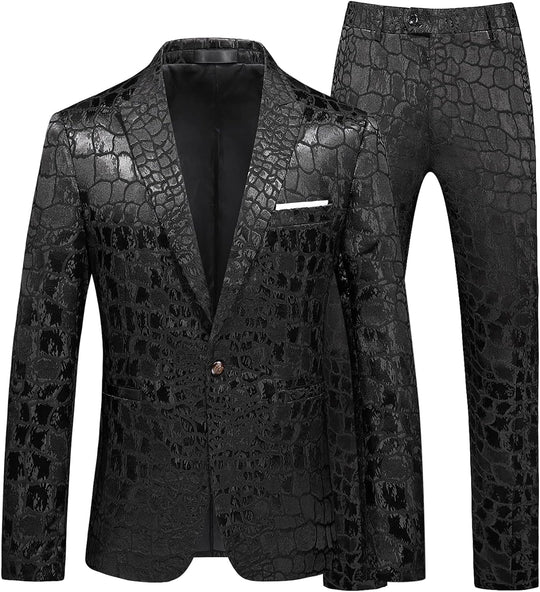 Midnight Majesty: Men's Jacquard Suit Tuxedo