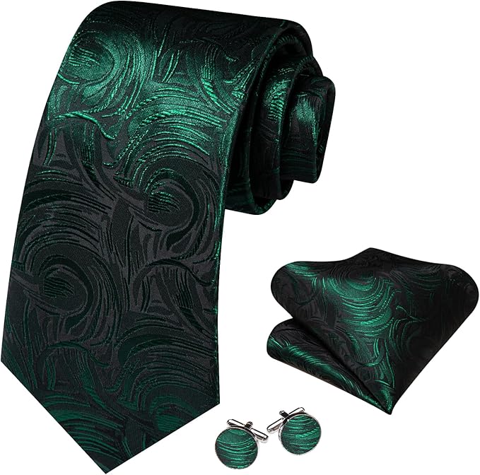 Men's 6-piece set of formal necktie, silk handkerchief, cufflinks, ties, clip, lapel pin, and tie ring with plaid stripes