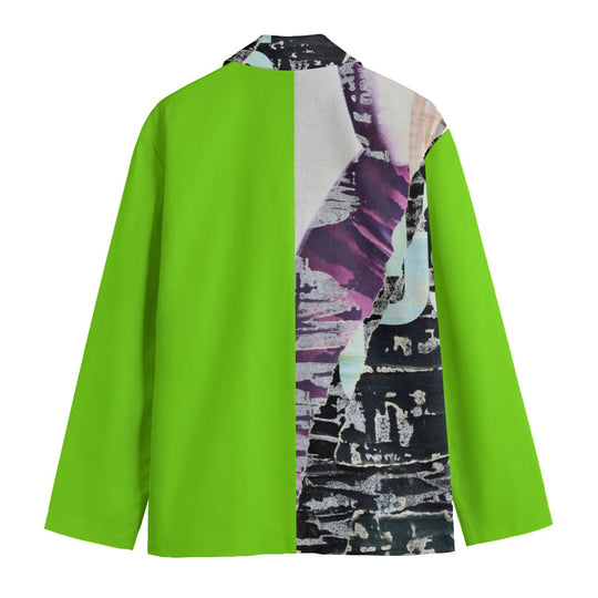 Urban Graphics Split Design Lime Green Men's Casual Flat Lapel Collar Blazer