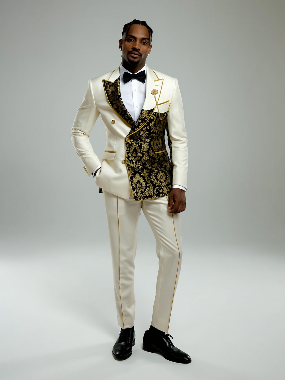Modern Classic Ivory Split Lapel Jacquard Double-Breasted Tuxedo