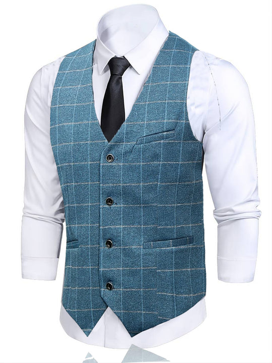 3-Piece Plaid Suit Set Modern Fit Jacket Tux Blazer Vest Pants&nbsp;Plaid Blue Suit