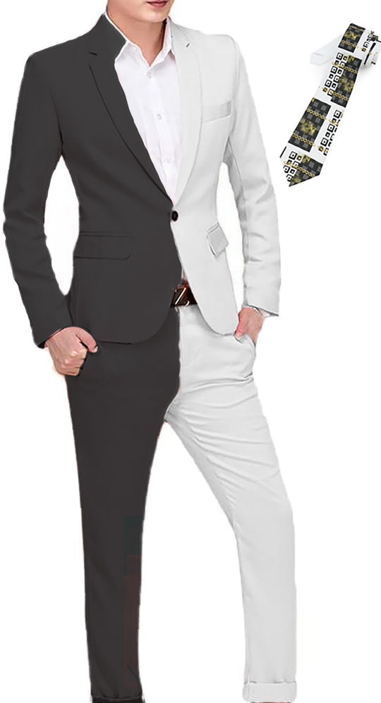 Black White Split Suit Custom made