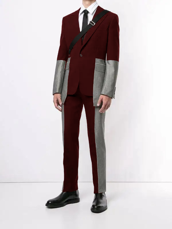 Color Gray Burgundy Patchwork 2-piece Men's Suits