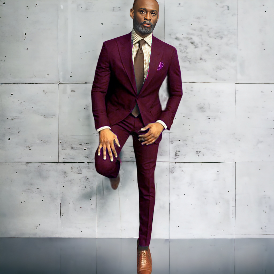 Mens Tailored Two Piece Maroon Suit