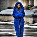 Jaise Elegance Faux Fur Hooded Jacket royal blue womens