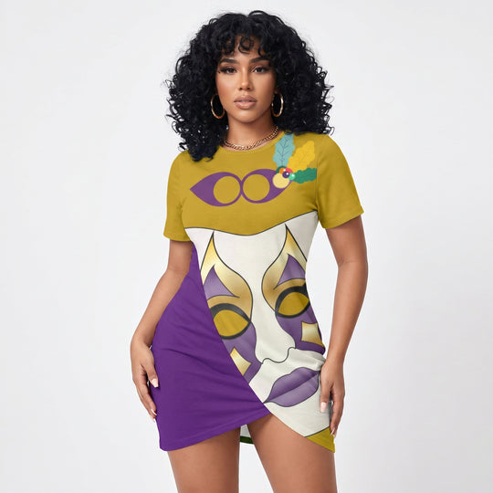 Mardi Gras Women's Short Sleeve Dress with Stacked Hem（Plus Size）