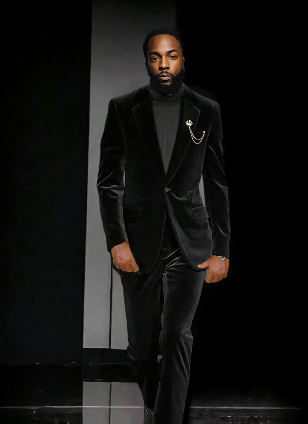 Men's One-Button Velvet Tuxedo Suit: Luxurious Blazer & Slim-Fit Pants