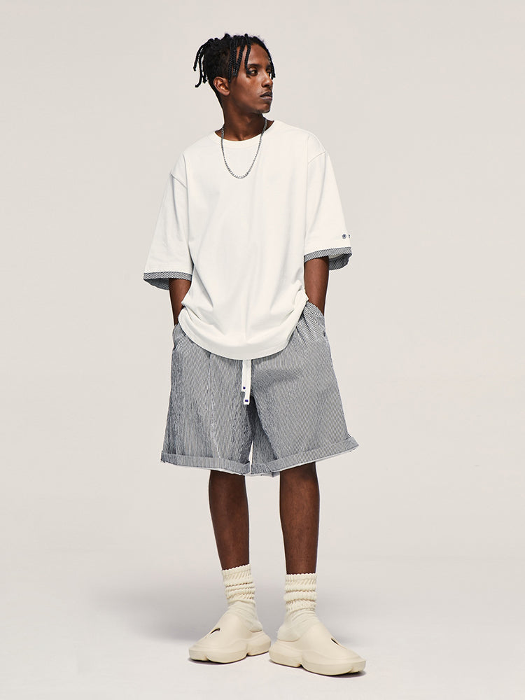 Royce Vintage Stripe Splicing Curved Hem T-shirt - ENE TRENDS -custom designed-personalized- tailored-suits-near me-shirt-clothes-dress-amazon-top-luxury-fashion-men-women-kids-streetwear-IG-best