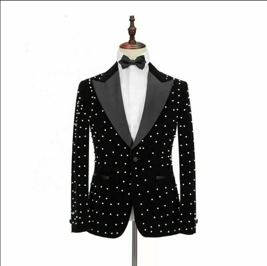 Sophisticated QG Mens Pearled Suit Blazer England Retro Pattern Print B