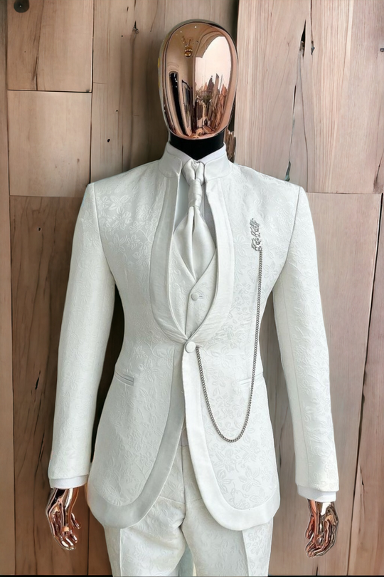 Divine Renaissance: A Revamped "Pope" Suit in Ivory White, featuring a Bishop Neckline, Single Button Closure - ENE TRENDS -custom designed-personalized- tailored-suits-near me-shirt-clothes-dress-amazon-top-luxury-fashion-men-women-kids-streetwear-IG-best