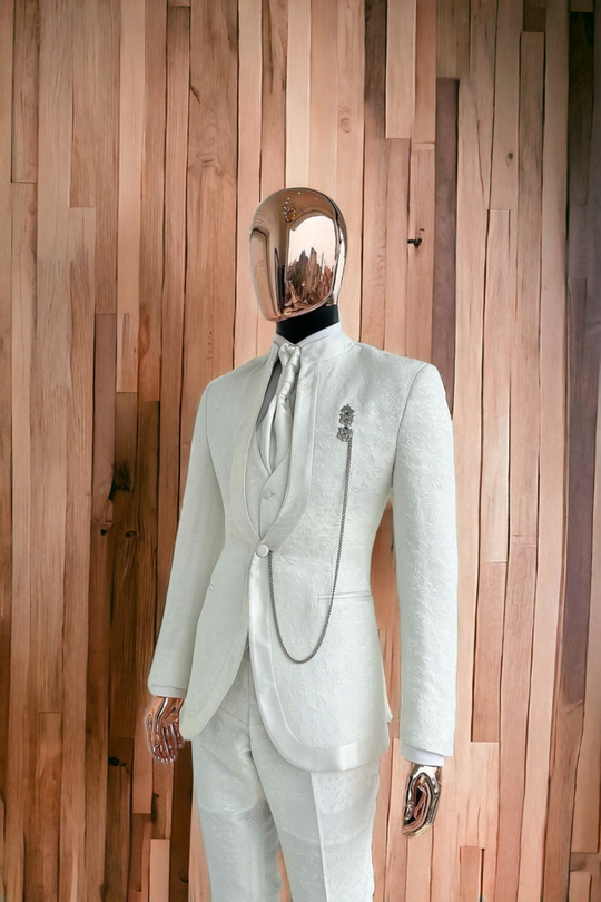 Divine Renaissance: A Revamped "Pope" Suit in Ivory White, featuring a Bishop Neckline, Single Button Closure - ENE TRENDS -custom designed-personalized- tailored-suits-near me-shirt-clothes-dress-amazon-top-luxury-fashion-men-women-kids-streetwear-IG-best