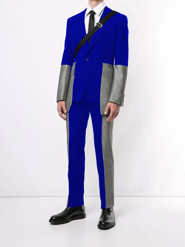 Color Gray Royal blue Patchwork 2-piece Men's Suits