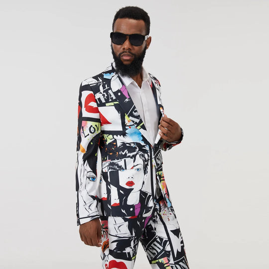 College Park Graffiti Print 2-piece Men's Suit by ENETRENDS