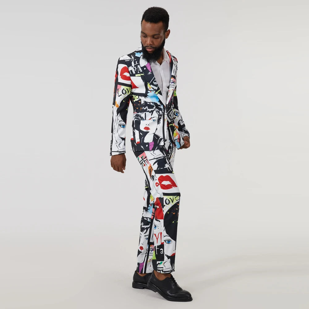 College Park Graffiti Print 2-piece Men's Suit by ENETRENDS