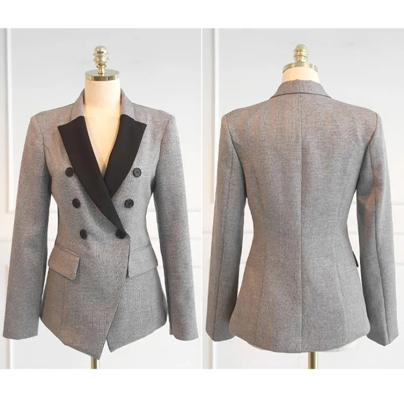 Chic Elegance Blazer and Trousers Set - Women's Double Breasted Suit