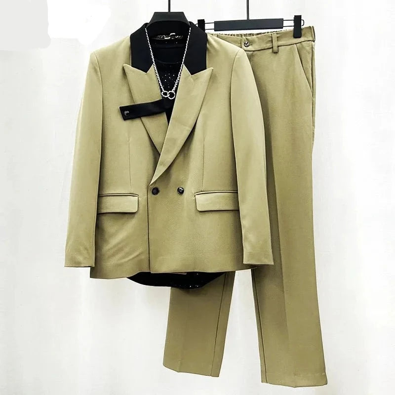 Seoul Edge Contrast Double Breasted Blazer & Pants Set