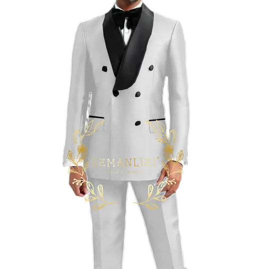 Luxury White Satin Double Breasted Suit - Custom Made