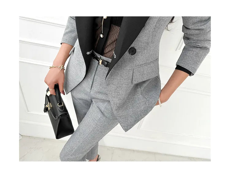 Chic Elegance Blazer and Trousers Set - Women's Double Breasted Suit