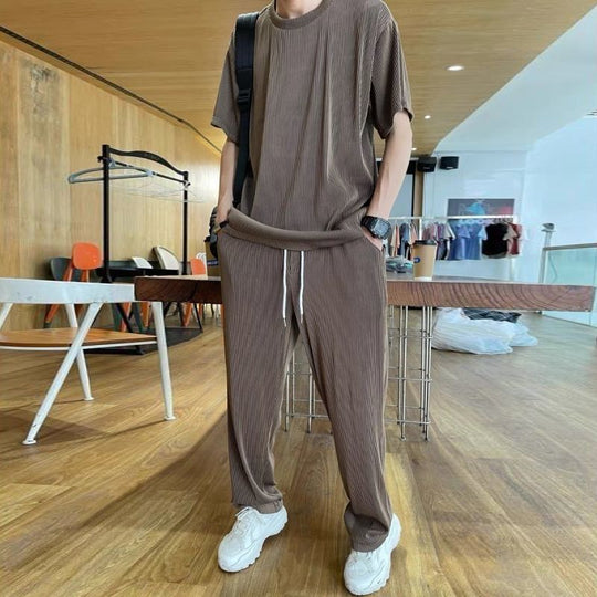 Nipsey Cool Summer Silk Short-sleeved and Loose Pants Sports Set - ENE TRENDS -custom designed-personalized- tailored-suits-near me-shirt-clothes-dress-amazon-top-luxury-fashion-men-women-kids-streetwear-IG-best